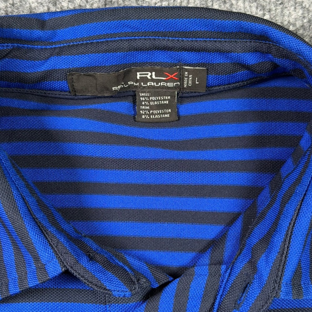 RLX Ralph Lauren Polo Shirt Mens Large Blue Striped Performance Short Sleeve